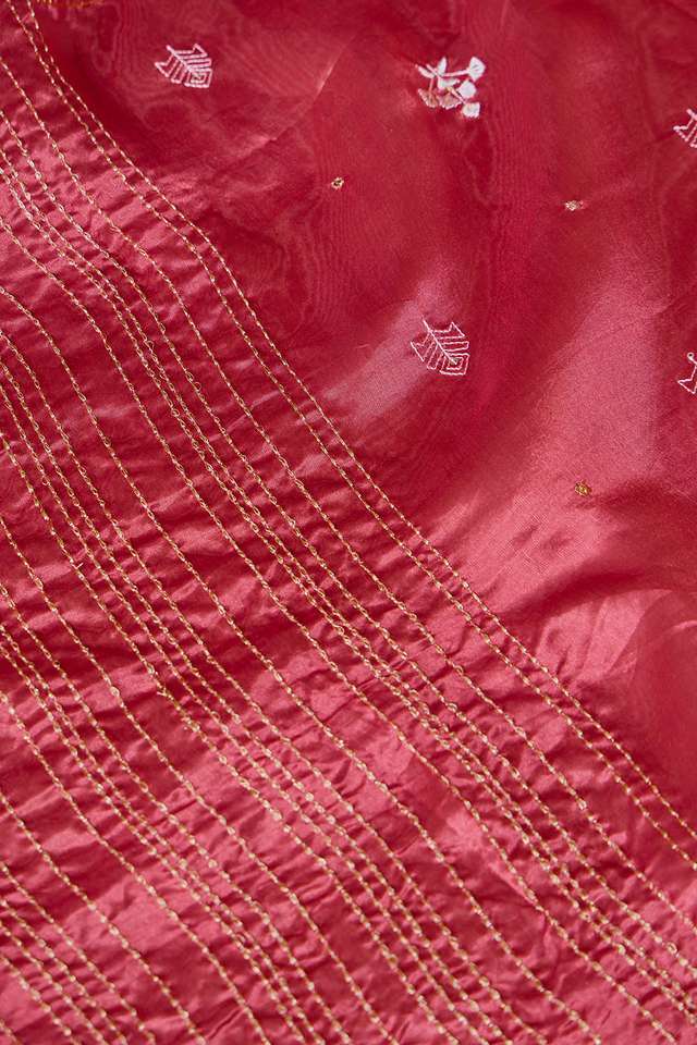 Red Embroidered Silk Tencel Saree thumbnail image number null