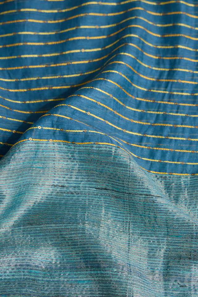Blue Pure Silk Linen Embroidered Saree thumbnail image number null