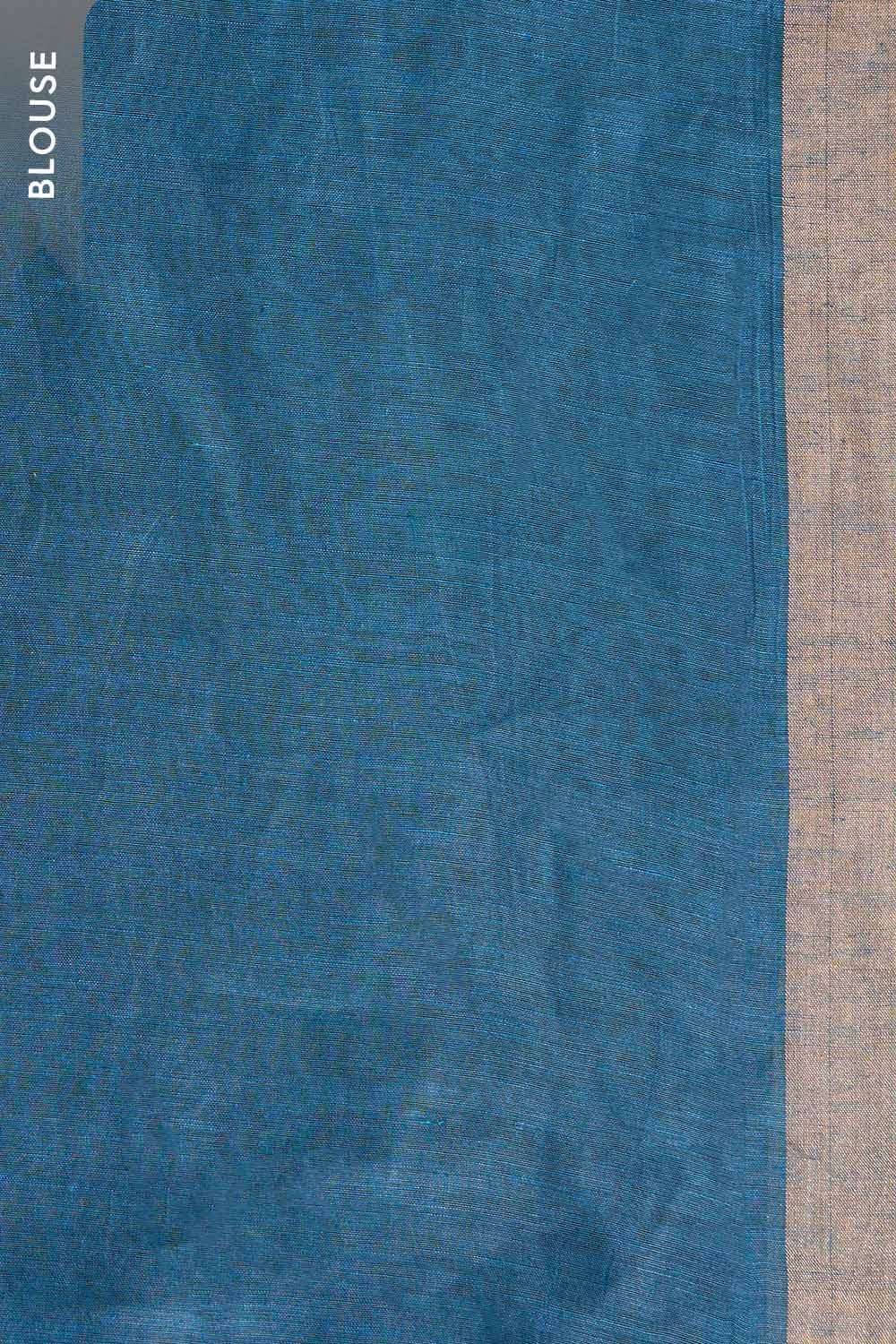 Blue Pure Silk Linen Embroidered Saree image number null