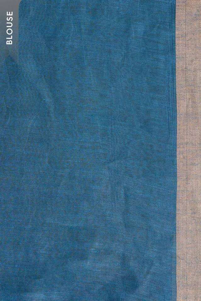 Blue Pure Silk Linen Embroidered Saree thumbnail image number null