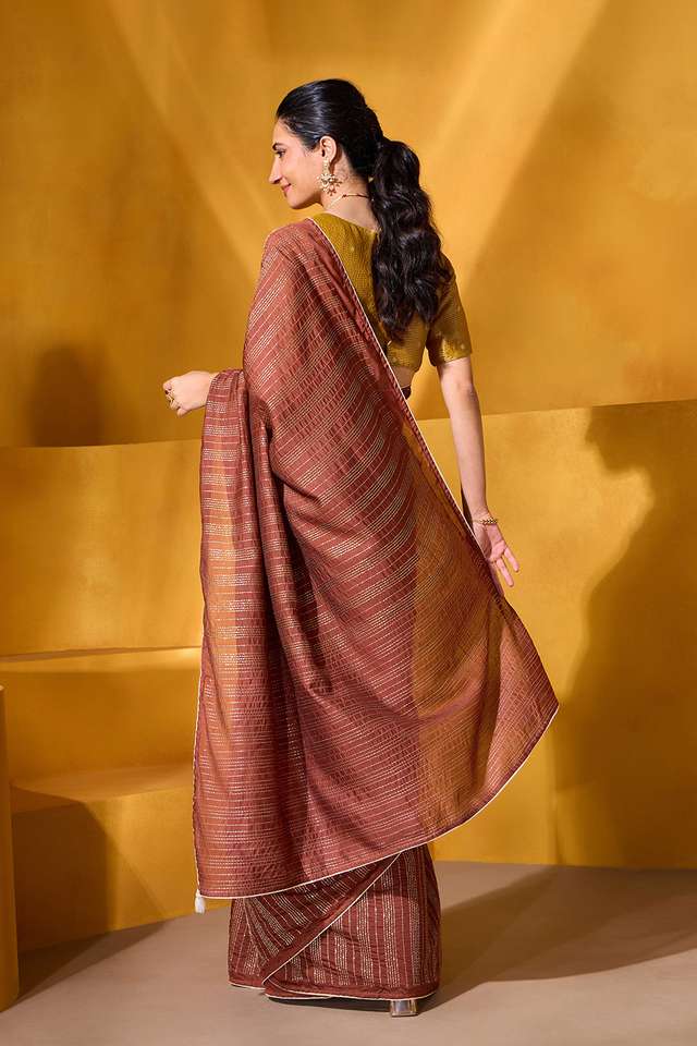 Brown Silk Modal Embroidered Saree thumbnail image number null
