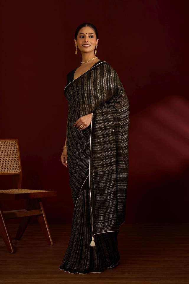 Black Silk Modal Embroidered Saree thumbnail image number null