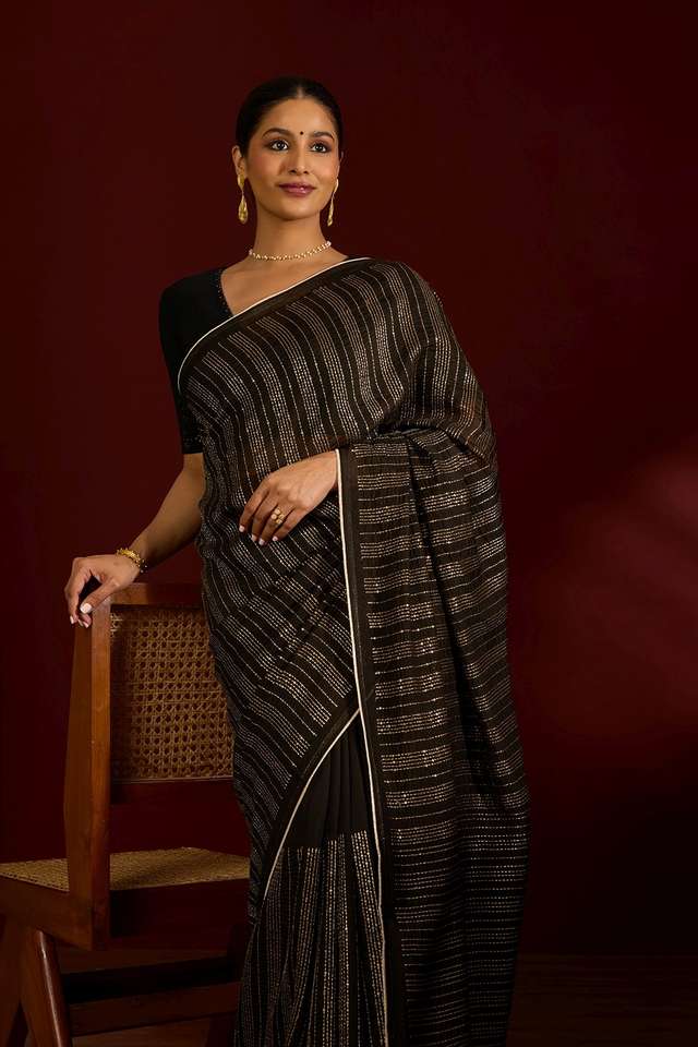 Black Silk Modal Embroidered Saree thumbnail image number null