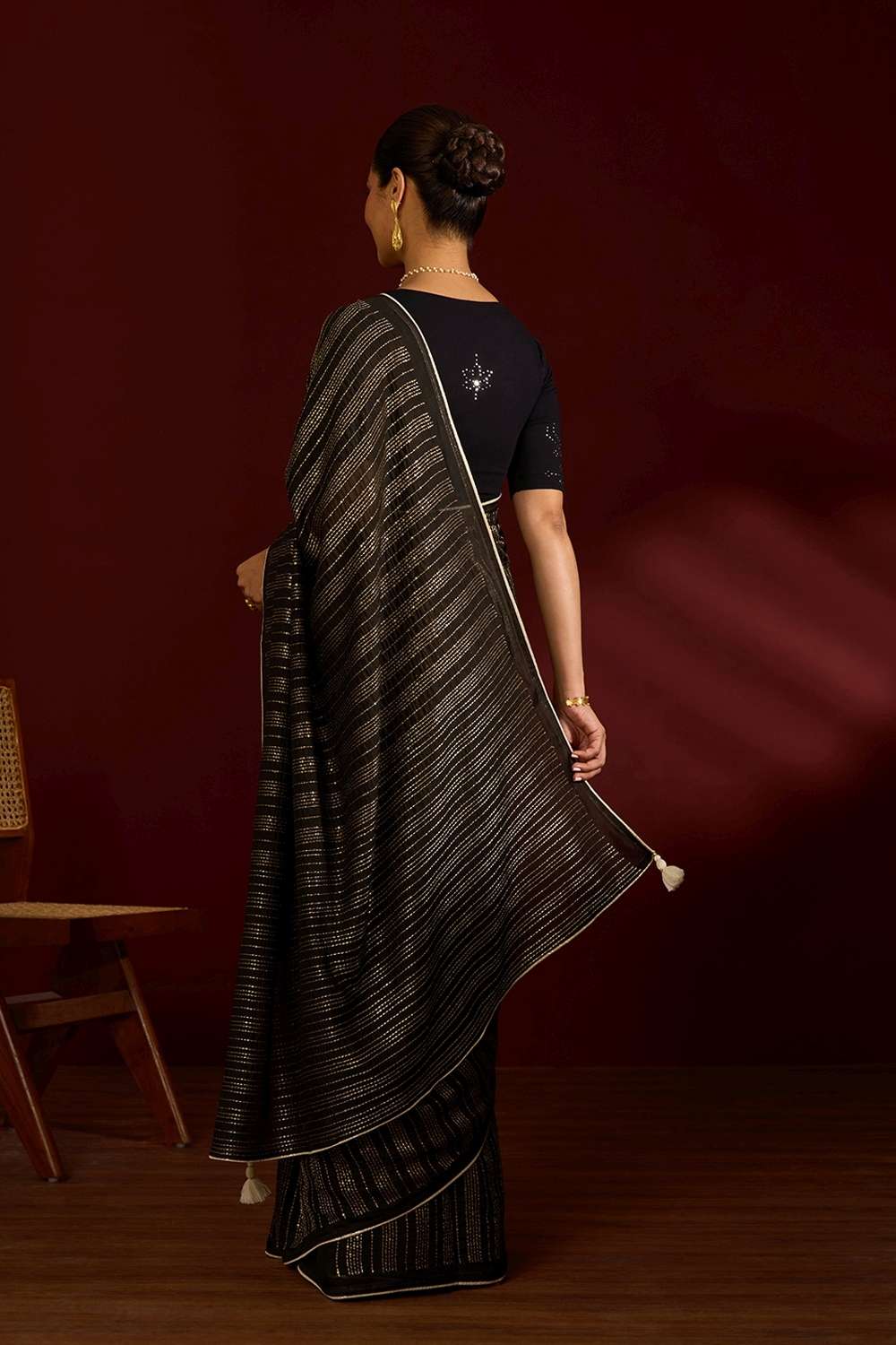 Black Silk Modal Embroidered Saree image number null