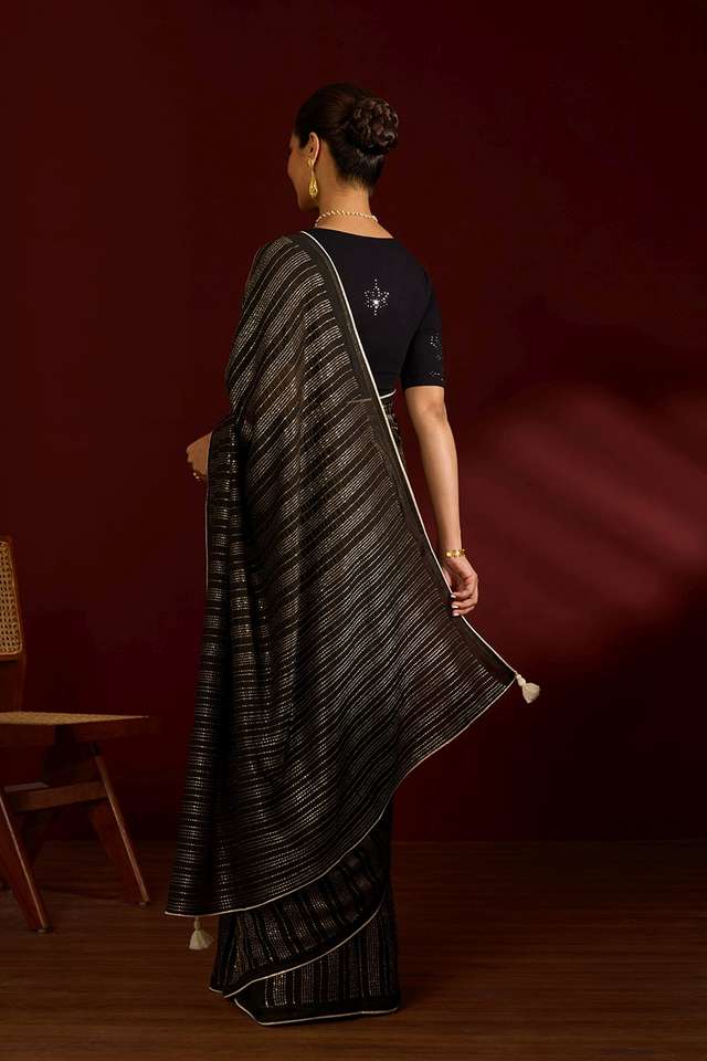 Black Silk Modal Embroidered Saree thumbnail image number null