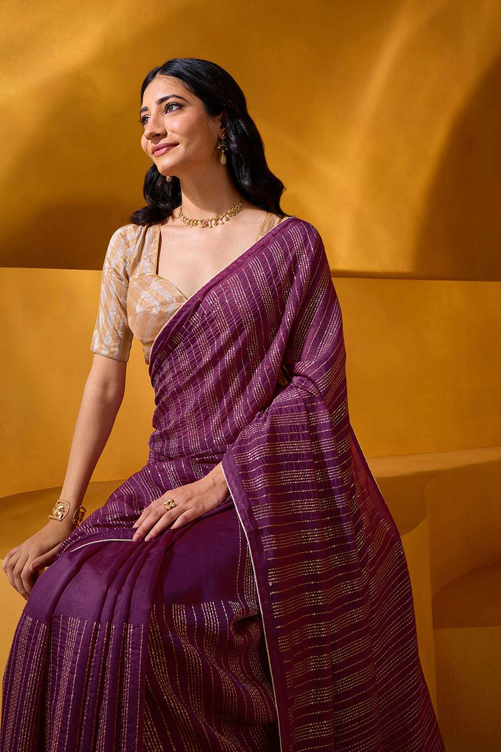 Purple Silk Modal Embroidered Saree image number null