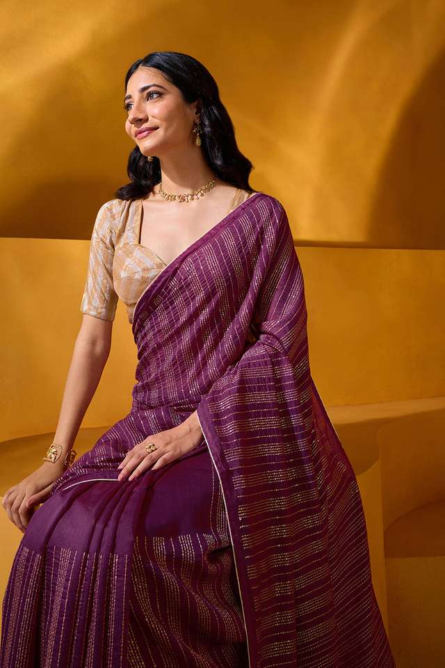 Purple Silk Modal Embroidered Saree image number