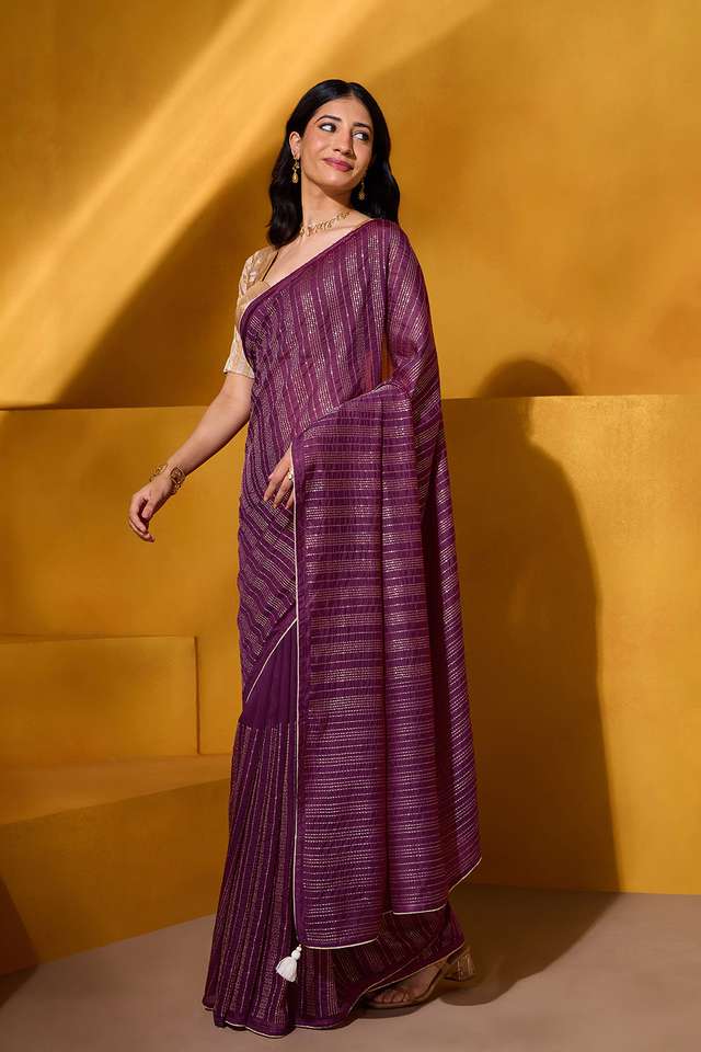 Purple Silk Modal Embroidered Saree thumbnail image number null