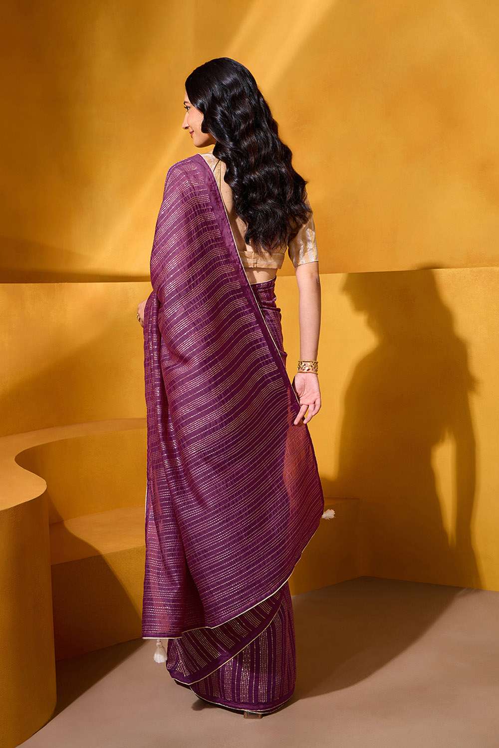 Purple Silk Modal Embroidered Saree image number null