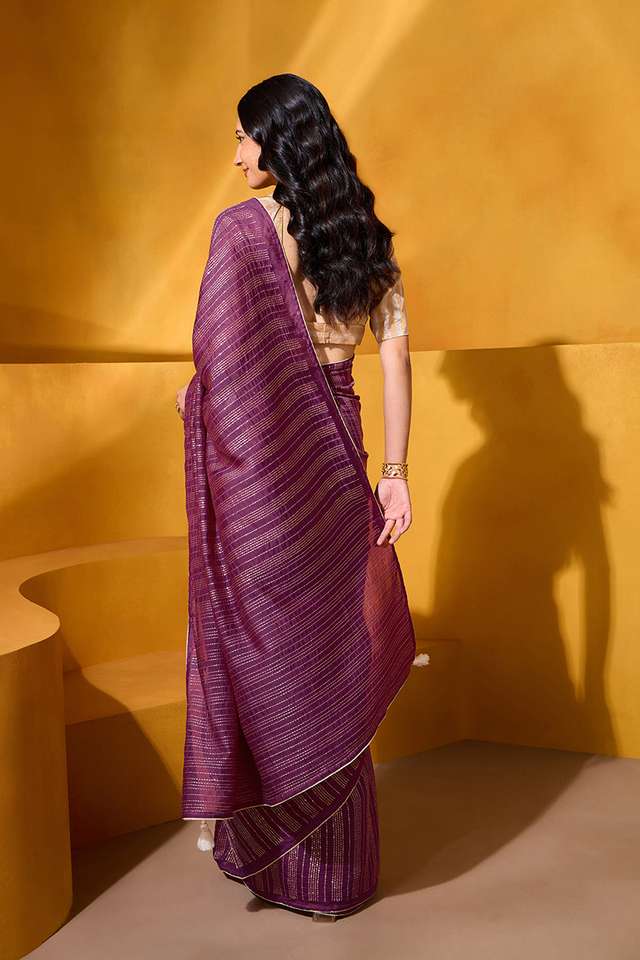 Purple Silk Modal Embroidered Saree thumbnail image number null