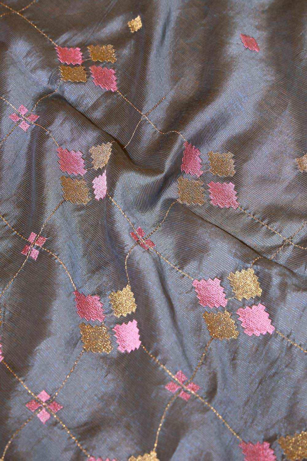 Grey Embroidered Silk Tencel Saree image number null