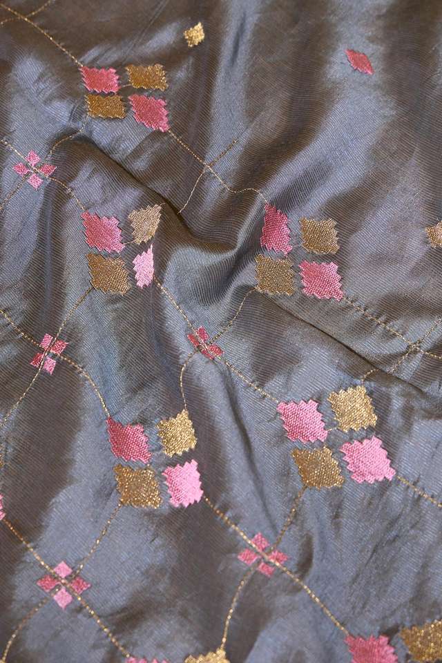 Grey Embroidered Silk Tencel Saree thumbnail image number null