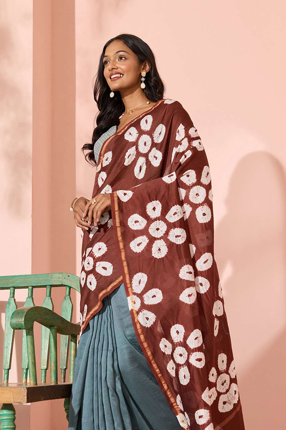 Grey Tie & Dye Shibori Pure Silk Cotton Saree image number null