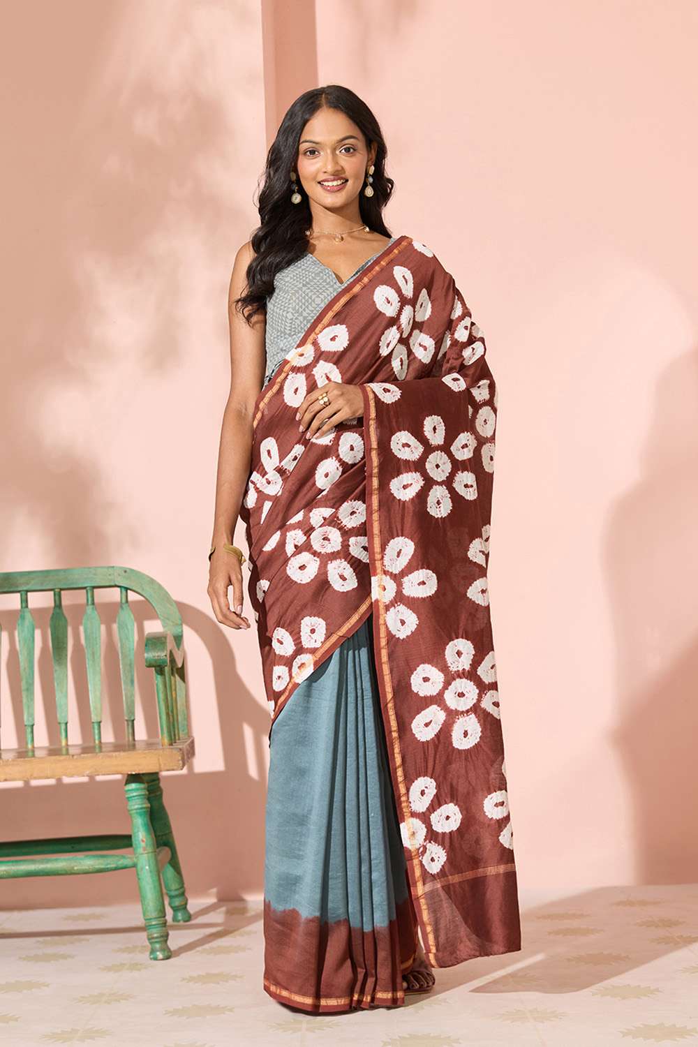 Grey Tie & Dye Shibori Pure Silk Cotton Saree image number null