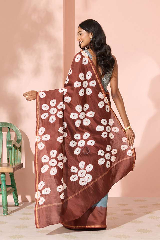 Grey Tie & Dye Shibori Pure Silk Cotton Saree thumbnail image number null
