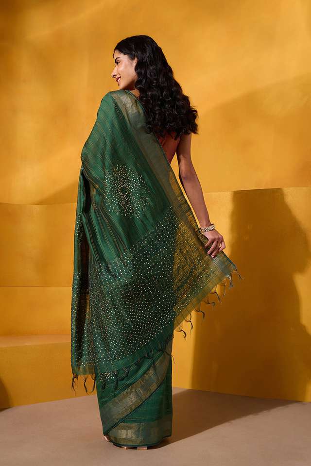 Dark Green Pure Silk Sequin Saree thumbnail image number null