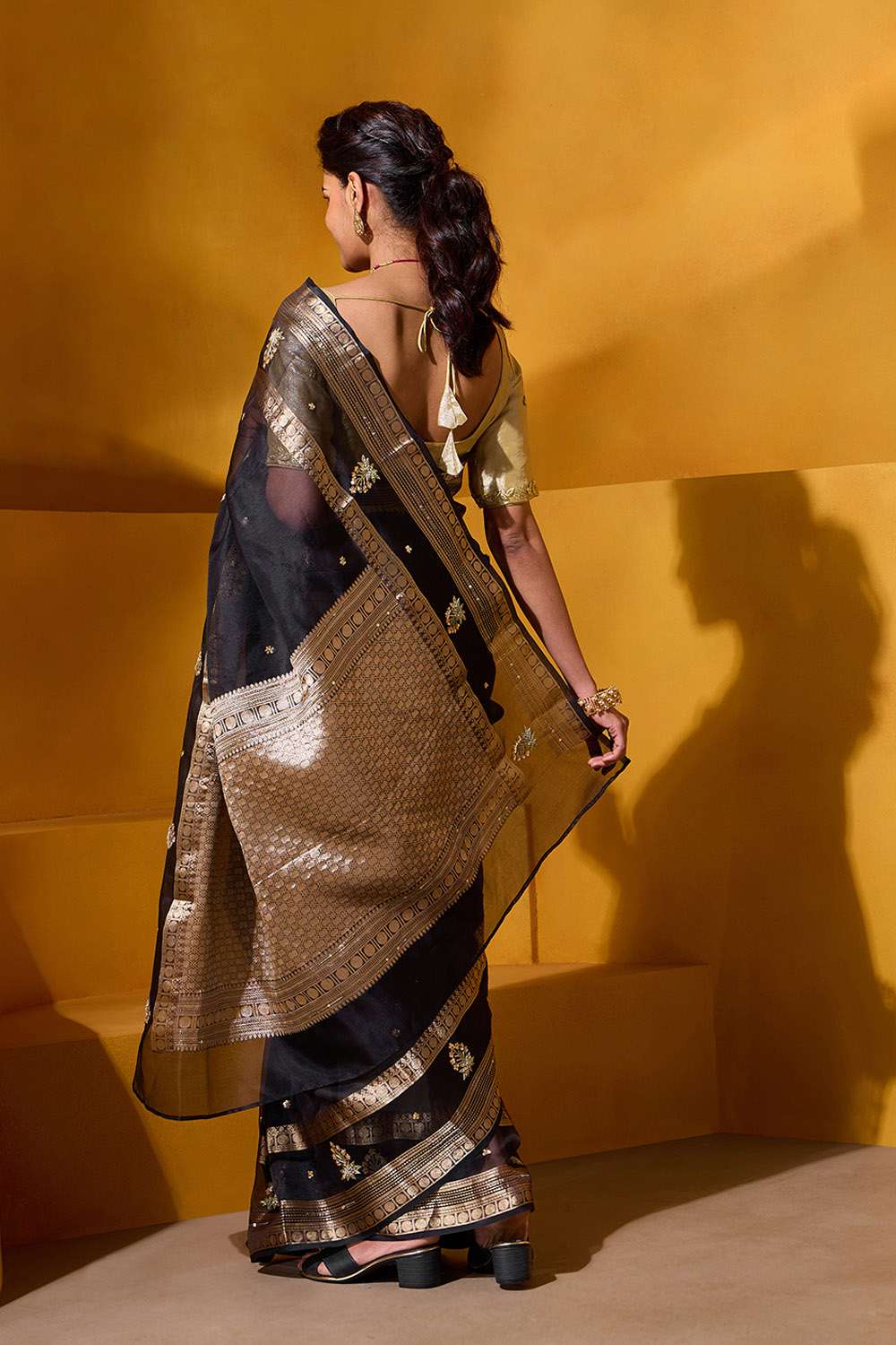 Black Pure Silk Organza Embroidered Saree image number null
