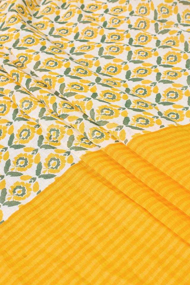 Yellow Screen Printed Bengal Pure Mulmul Cotton Saree thumbnail image number null