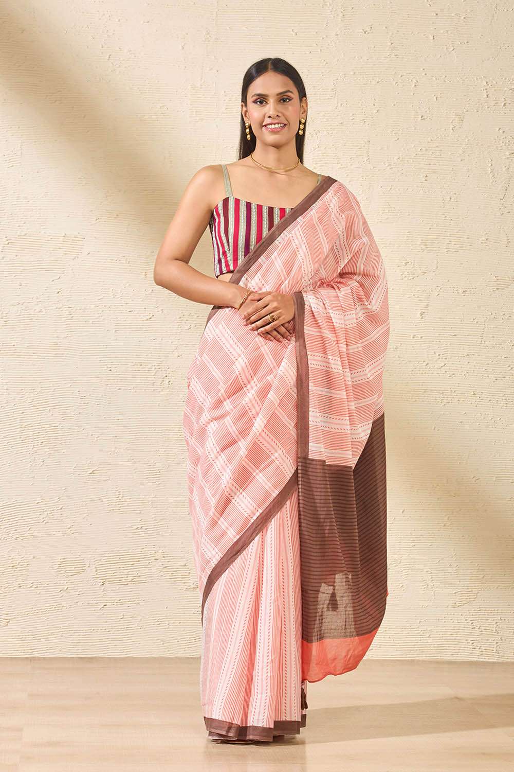 Light Orange Screen Printed Bengal Pure Mulmul Cotton Saree image number null