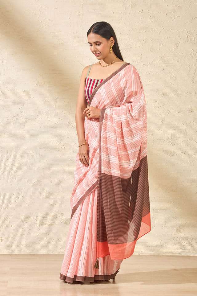 Light Orange Screen Printed Bengal Pure Mulmul Cotton Saree thumbnail image number null