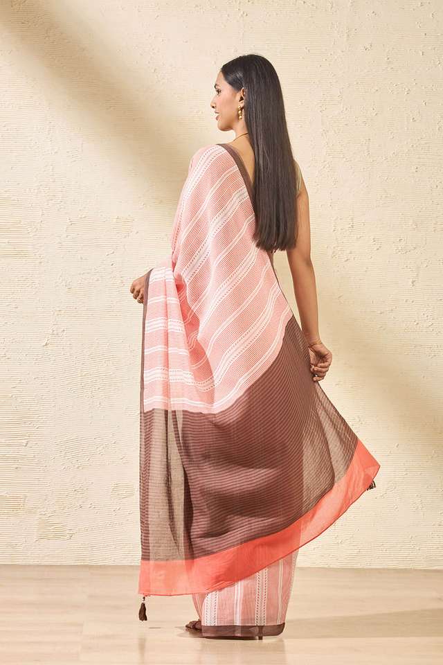 Light Orange Screen Printed Bengal Pure Mulmul Cotton Saree thumbnail image number null