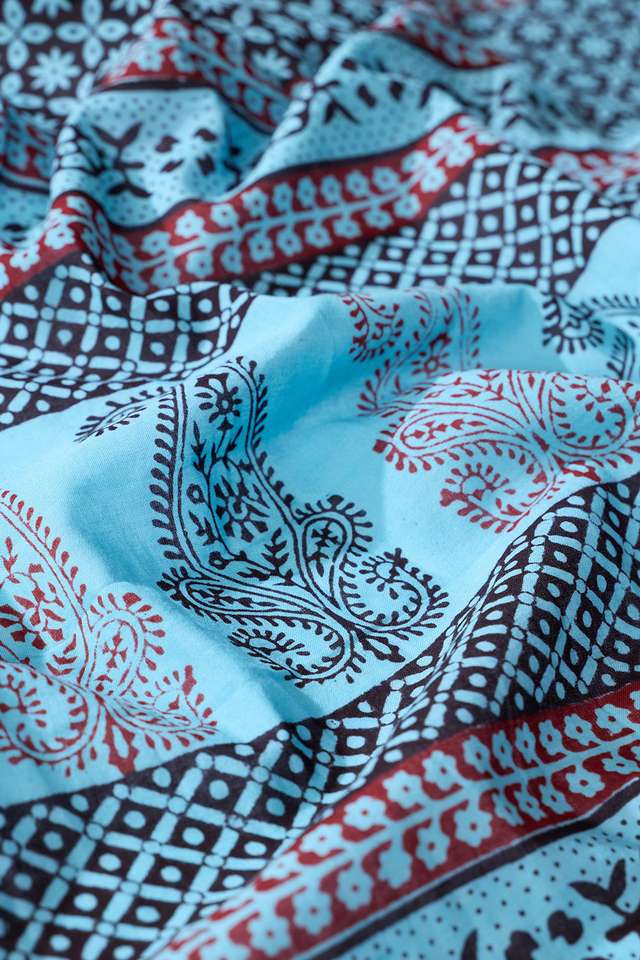 Blue Bagh Block Printed Pure Cotton Saree thumbnail image number null