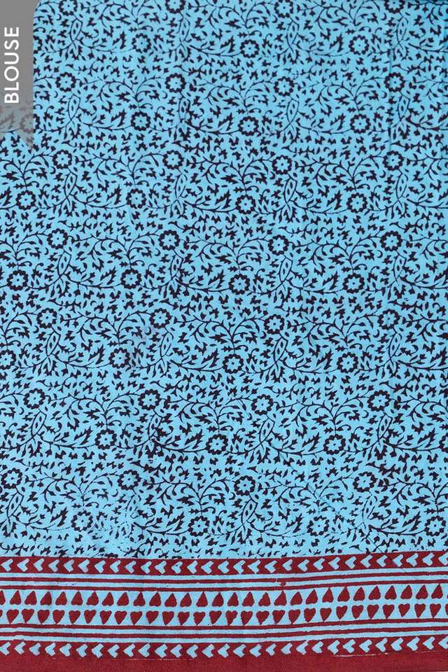 Blue Bagh Block Printed Pure Cotton Saree thumbnail image number null