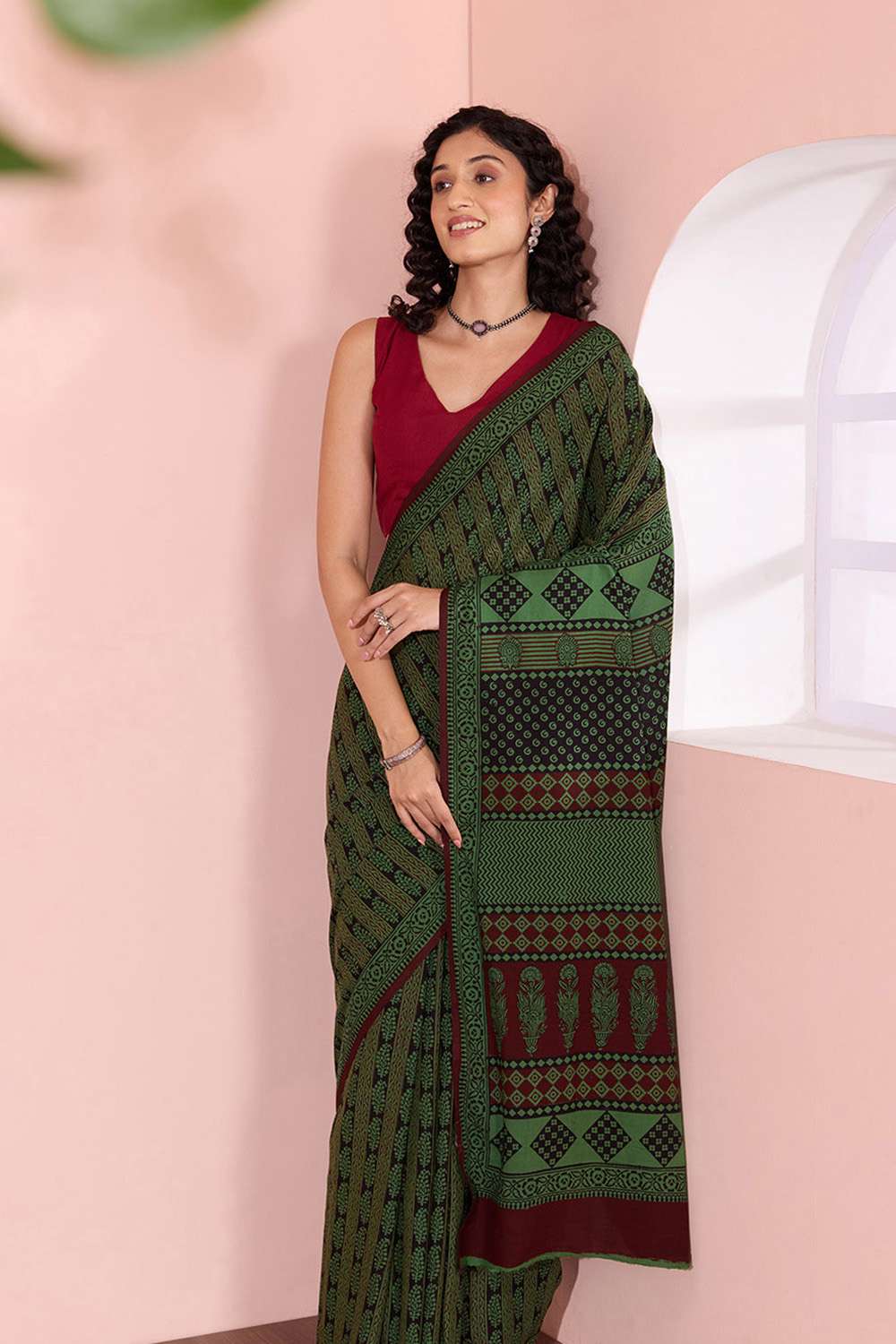 Green Bagh Block Printed Pure Cotton Saree image number null