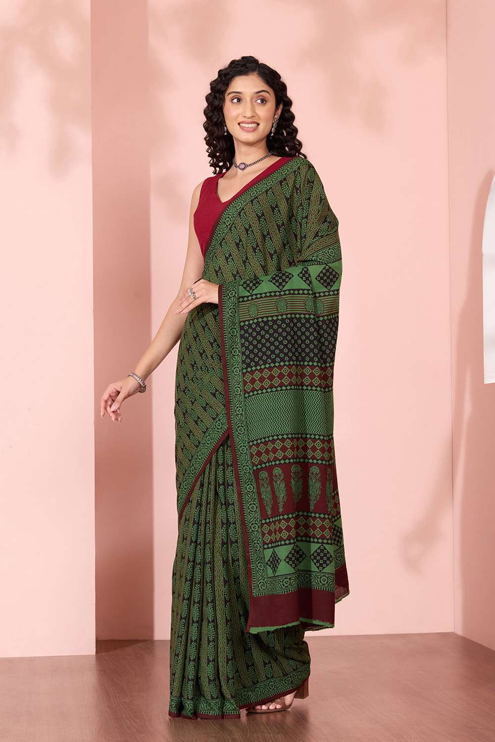 Green Bagh Block Printed Pure Cotton Saree image number null