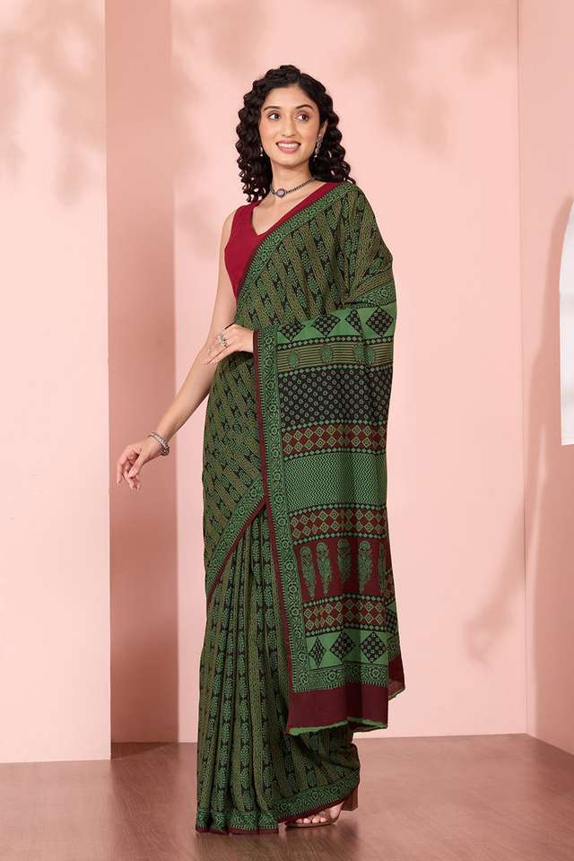 Green Bagh Block Printed Pure Cotton Saree thumbnail image number null