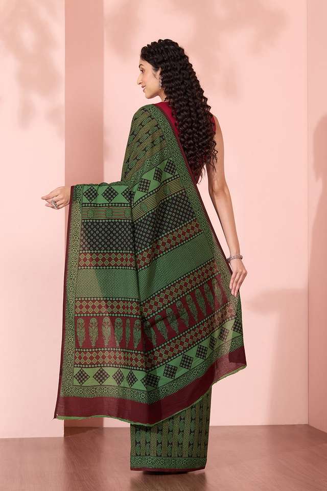 Green Bagh Block Printed Pure Cotton Saree thumbnail image number null