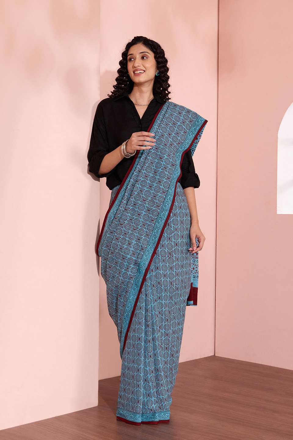 Blue Bagh Block Printed Pure Cotton Saree