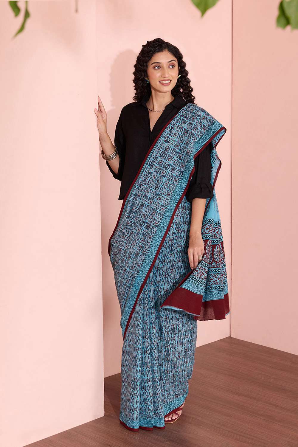 Blue Bagh Block Printed Pure Cotton Saree image number null