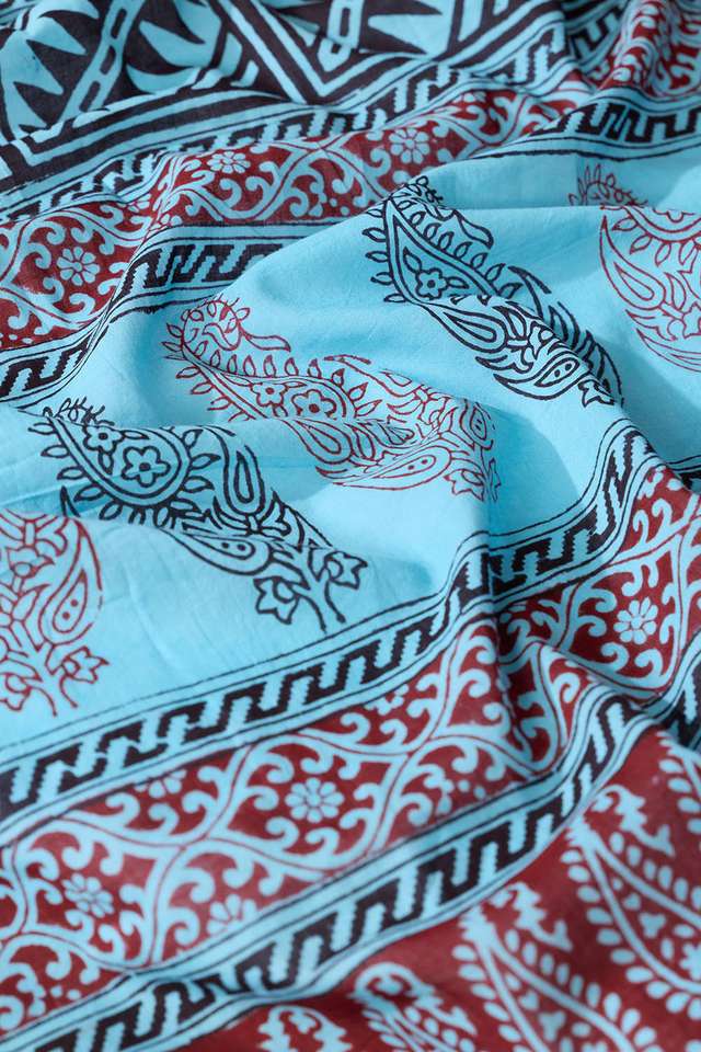 Blue Bagh Block Printed Pure Cotton Saree thumbnail image number null