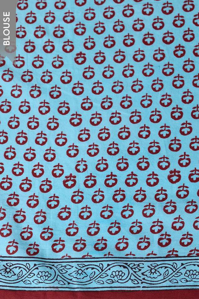 Blue Bagh Block Printed Pure Cotton Saree thumbnail image number null