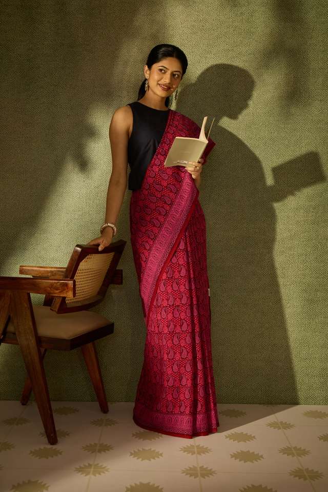 Pink Bagh Block Printed Pure Cotton Saree
