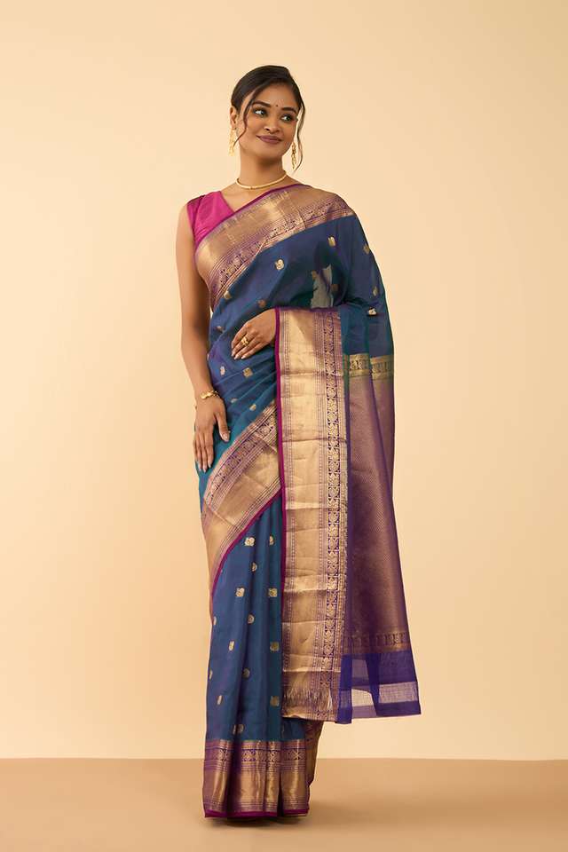 Blue Woven Silk Viscose Saree thumbnail image number null