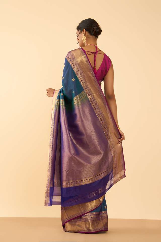 Blue Woven Silk Viscose Saree thumbnail image number null