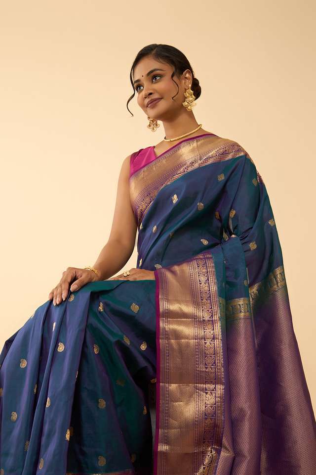 Blue Woven Silk Viscose Saree thumbnail image number null