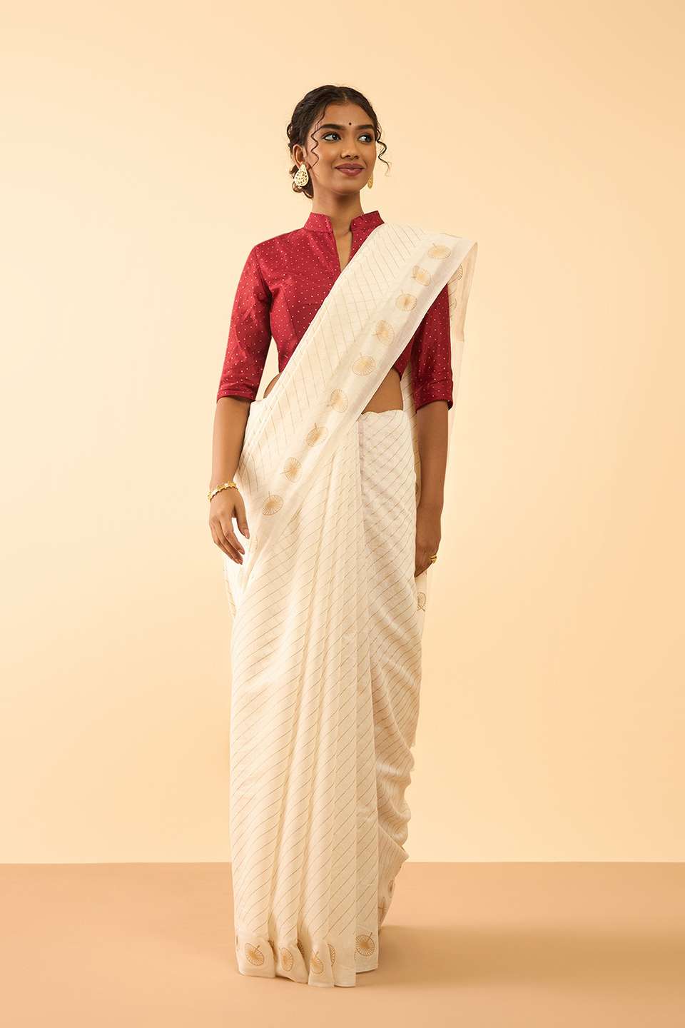 Off White Screen Printed Pure Silk Cotton Saree