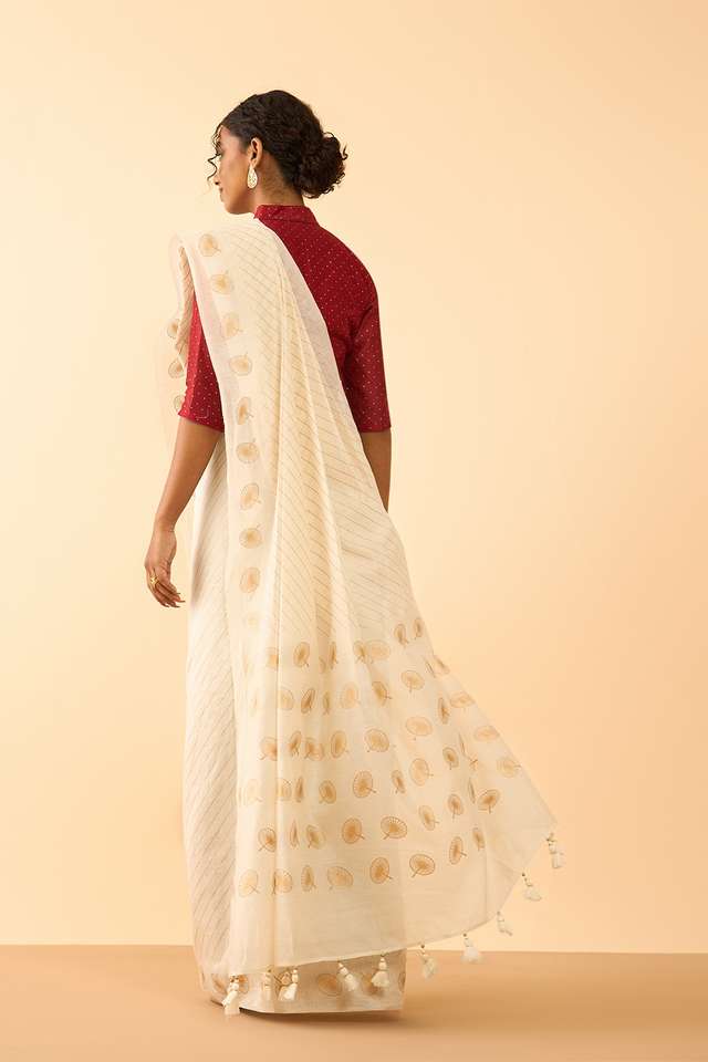 Off White Screen Printed Pure Silk Cotton Saree thumbnail image number null