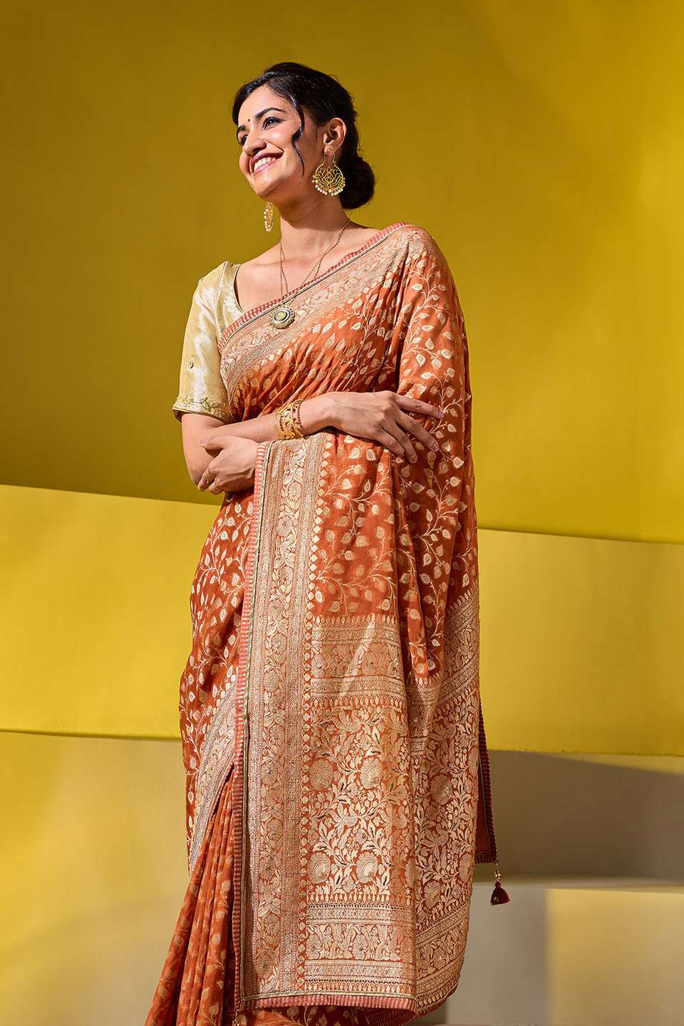Orange Embroidered Pure Silk Georgette Saree