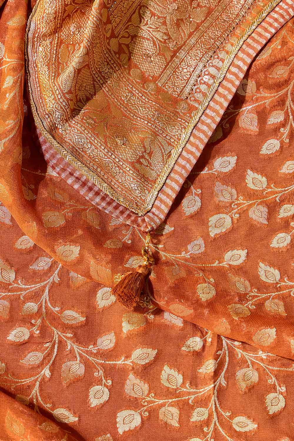 Orange Embroidered Pure Silk Georgette Saree image number null