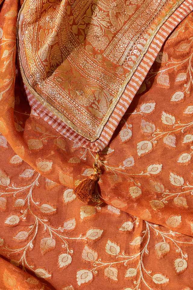 Orange Embroidered Pure Silk Georgette Saree thumbnail image number null