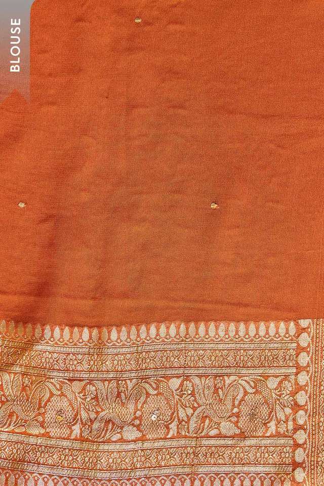 Orange Embroidered Pure Silk Georgette Saree thumbnail image number null