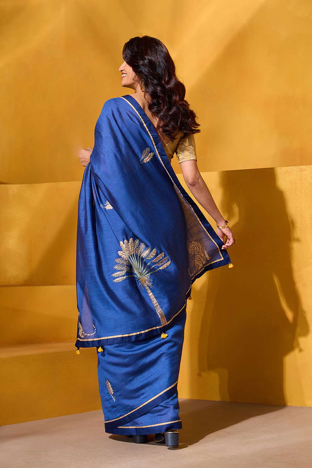 Blue Pure Tussar Silk Embroidered Saree image number null