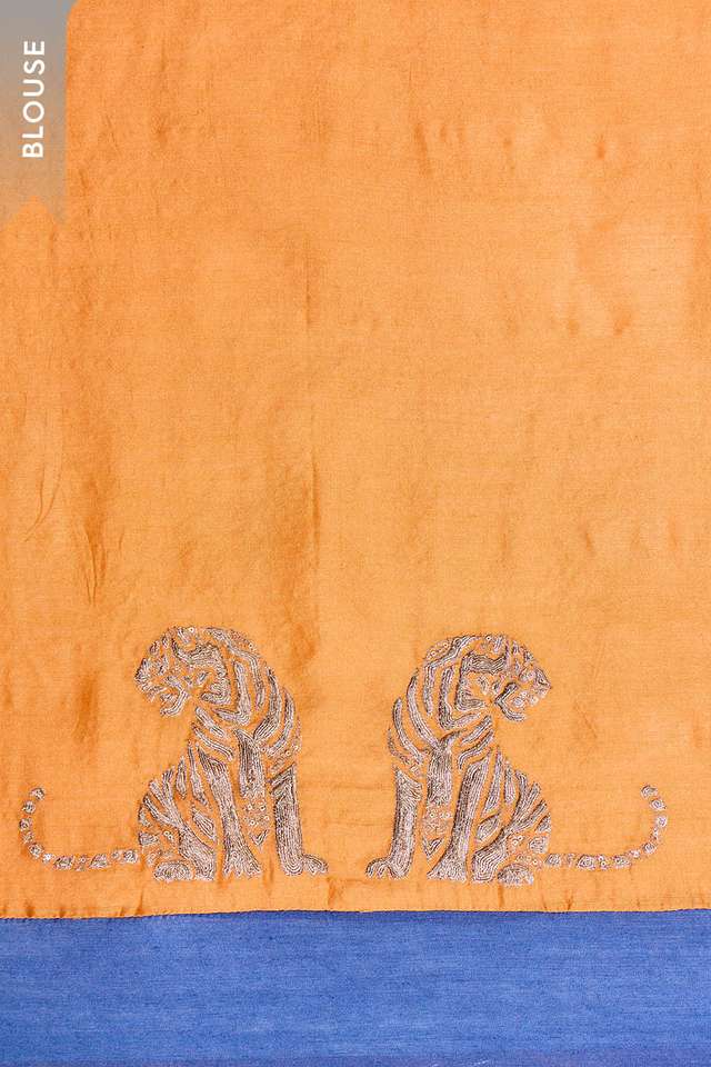 Blue Pure Tussar Silk Embroidered Saree thumbnail image number null