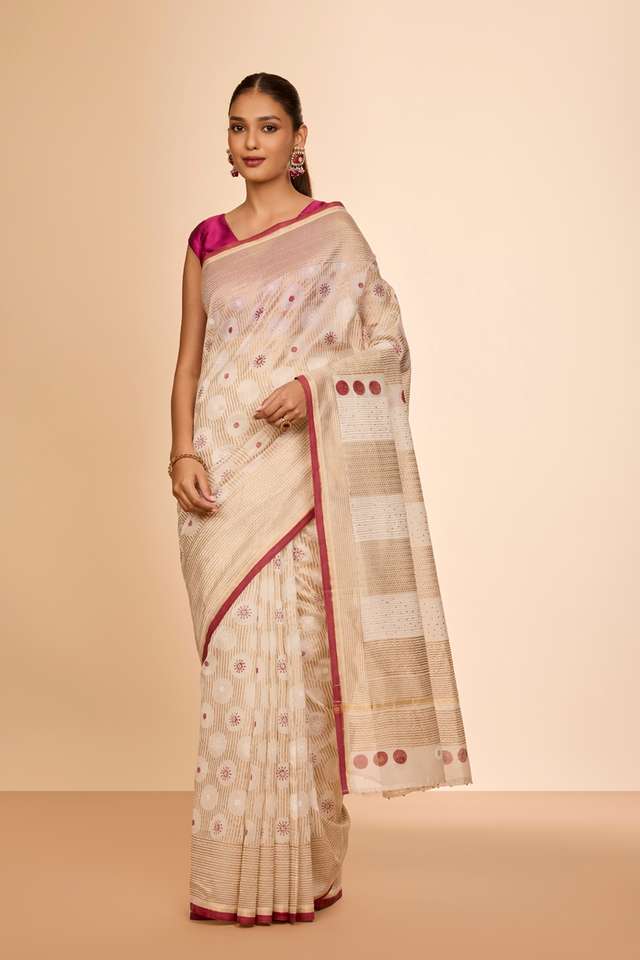 Off White Rajasthan Pure Silk Cotton Printed Sanganeri Saree thumbnail image number null