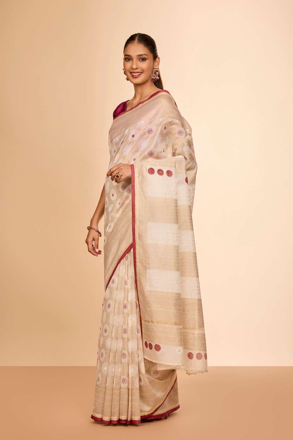 Off White Rajasthan Pure Silk Cotton Printed Sanganeri Saree image number null
