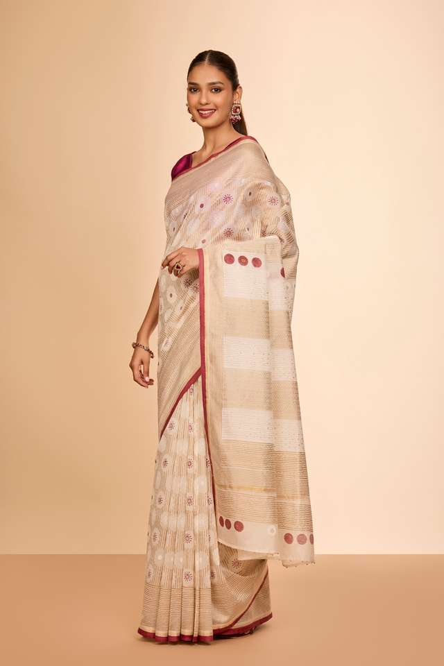 Off White Rajasthan Pure Silk Cotton Printed Sanganeri Saree thumbnail image number null